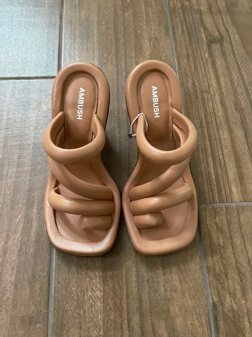 AMBUSH Tan Padded Spiral-Strap Heeled Sandals - Sculpted Comfort